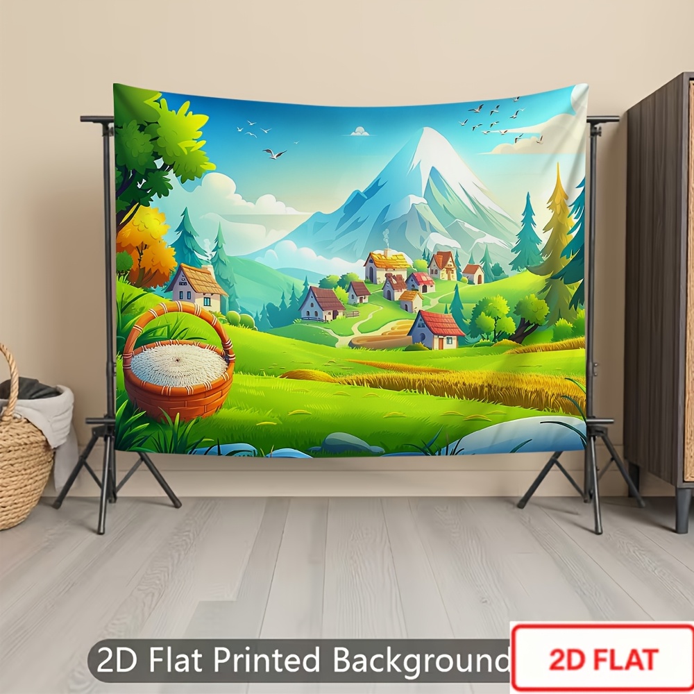 Rural Mountain Village Landscape Tapestry for Photography